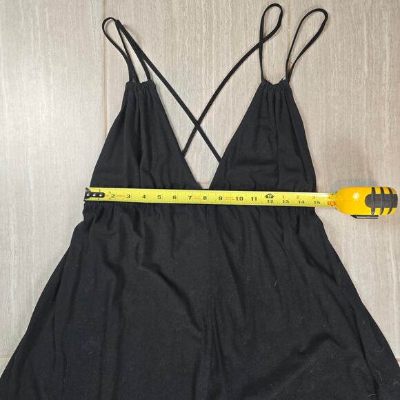 Zara Womens Ruched Midi Dress Md Black Sleeveless Deep V-Neck - Picture 2 of 6